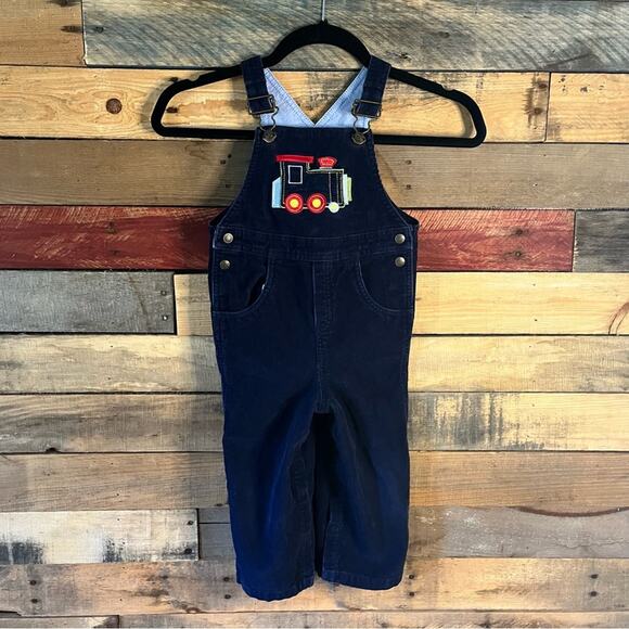 Talbots Kids Navy Train Corduroy Overalls Size 24 Months - Picture 1 of 12